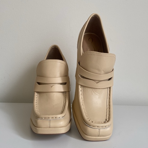 Sam Edelman Women's Jeanette Block Heel Leather Loafer Pumps Size 9 Cream Color - Picture 13 of 14